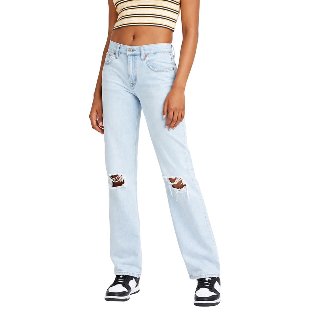 Levis Jeans Womens 28 Light Blue Low Pro Straight Distressed 100% Cotton Denim